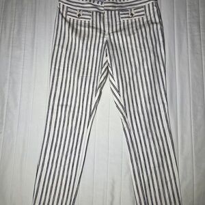 Cartonnier White Pants with Navy Pinstripes
